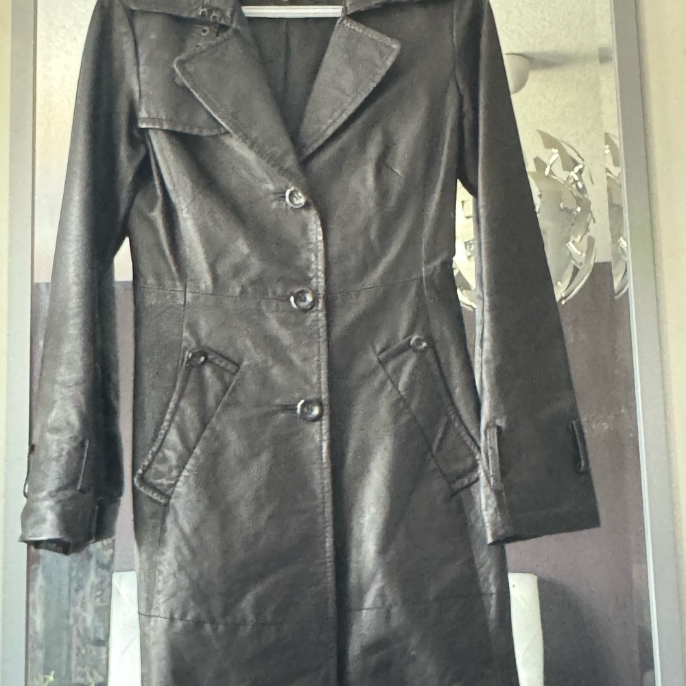 Genuine Leather Black Trench Women's Coat